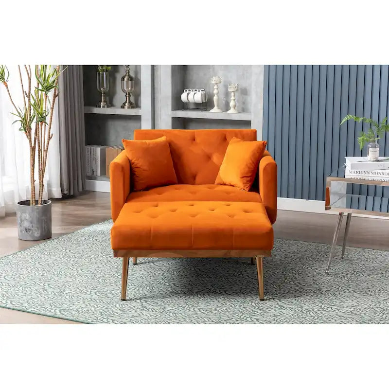 Velvet Upholstered Tufted Living Room Sleeper Sofa Chair With Rose Golden feet 3