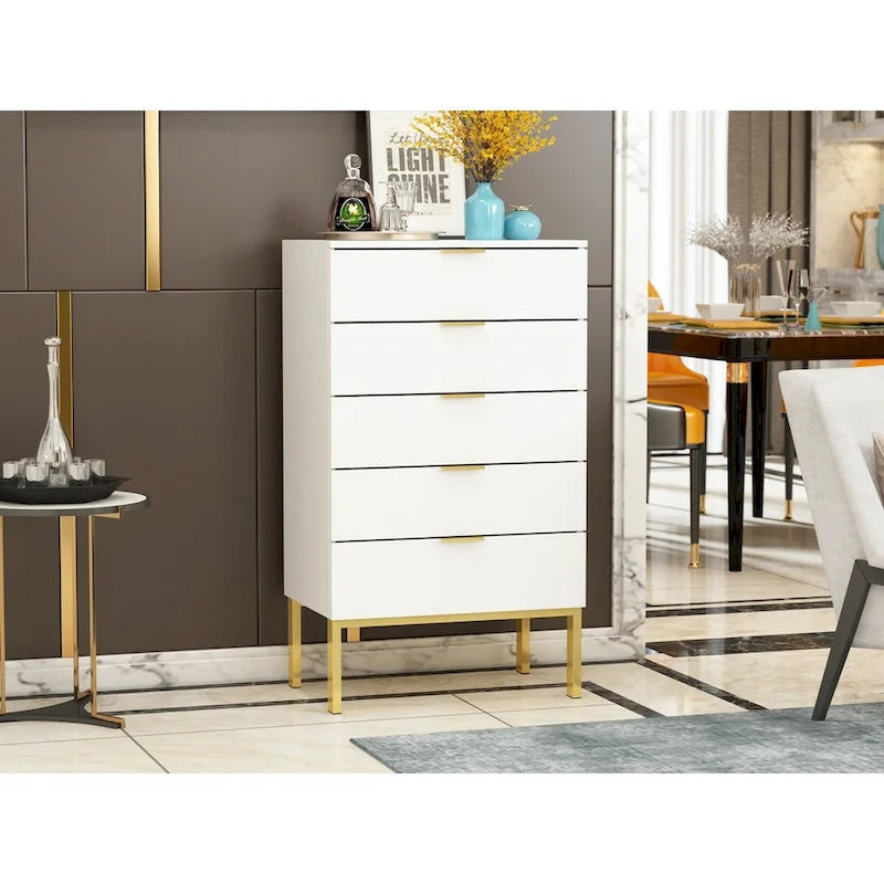 5 Drawer Dresser Chest End Table Storage Cabinet 23.6 W White/Back 6