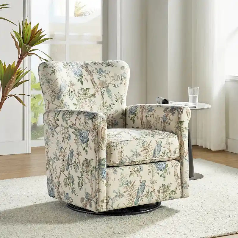 Georg Comfortable Floral Fabric Swivel Rocker Chair with Rolled Armrest by HULALA HOME 4