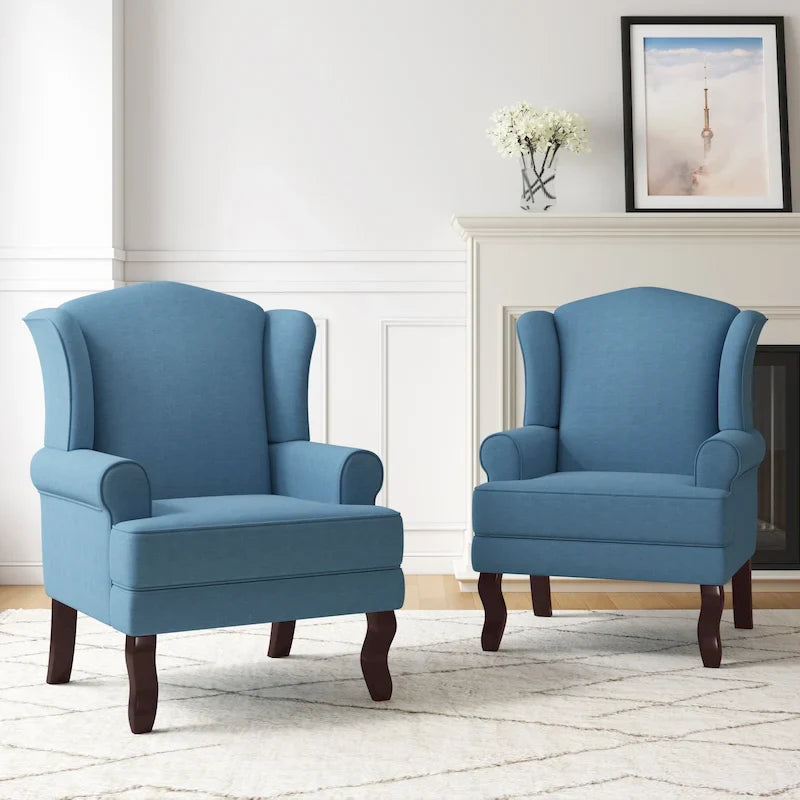2 Set Traditional Wingback Accent Chairs Upholstered Armchair 6