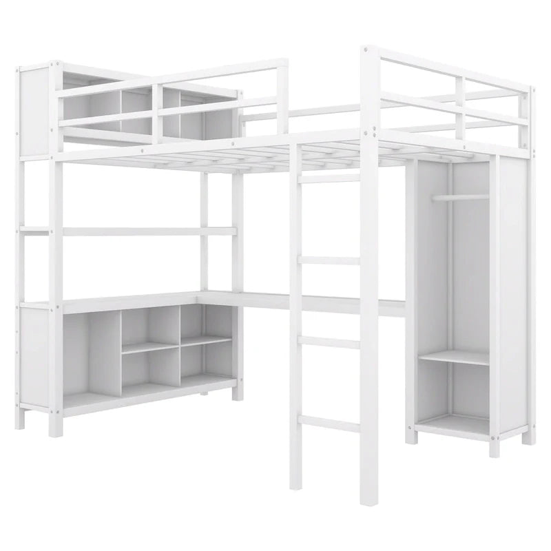 Letto a soppalco in metallo Off-White con scrivania e armadio - Matrimoniale 6