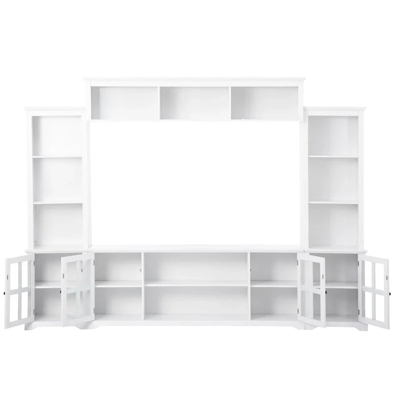 Entertainment Wall Unit with Bridge, Tempered Glass Doors for TVs Up to 70 14