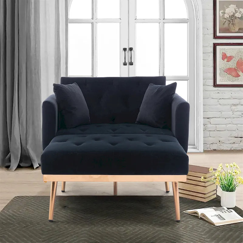 Velvet Upholstered Tufted Living Room Sleeper Sofa Chair With Rose Golden feet 8