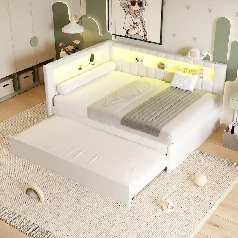 Upholstered Platform Bed with USB Ports & LED Lighting - Full/Twin Size Bed Frame with 2 Storage Drawers - Modern Bedroom 25
