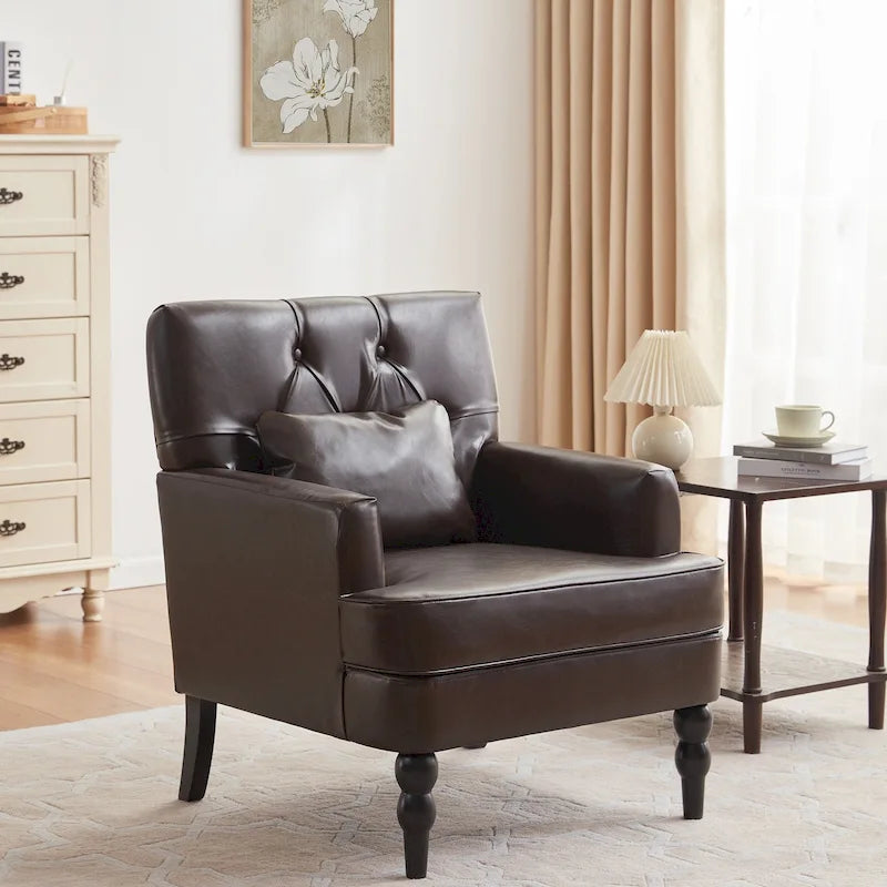 Set of 2 Arm Chair Upholstered Button Tufted Accent Chair with Lumbar Pillow Beige/ Grey/ Light Blue 6