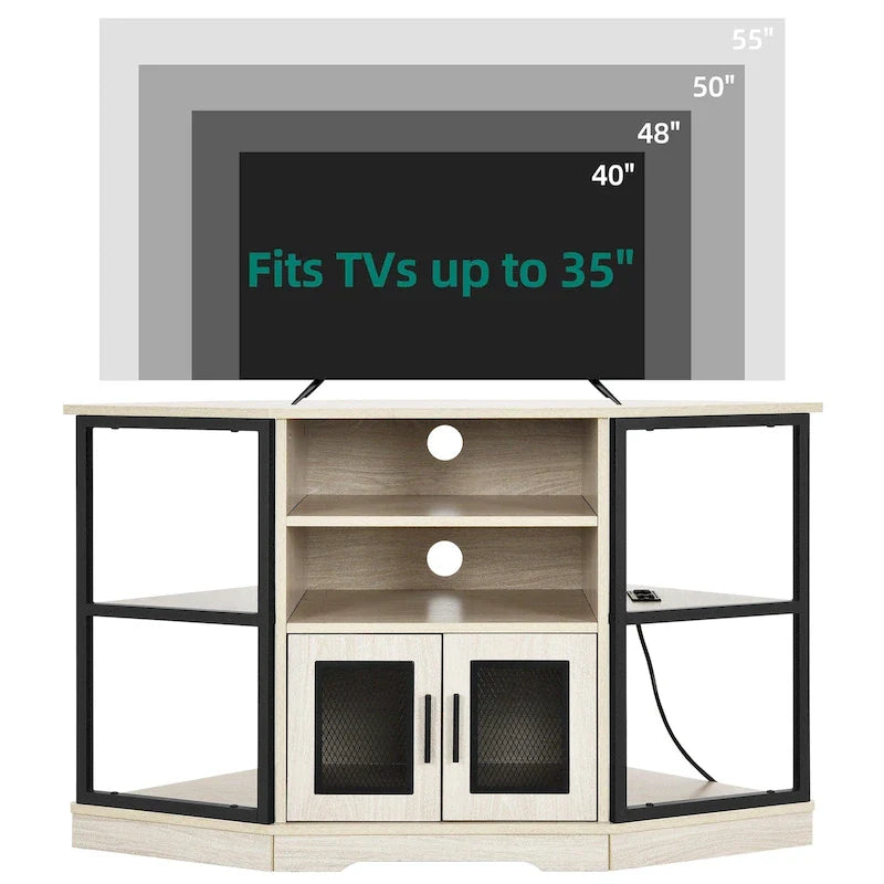 Farmhouse Corner TV Stand Entertainment Center Media Console for TVs up to 55 with Power Outlet 11