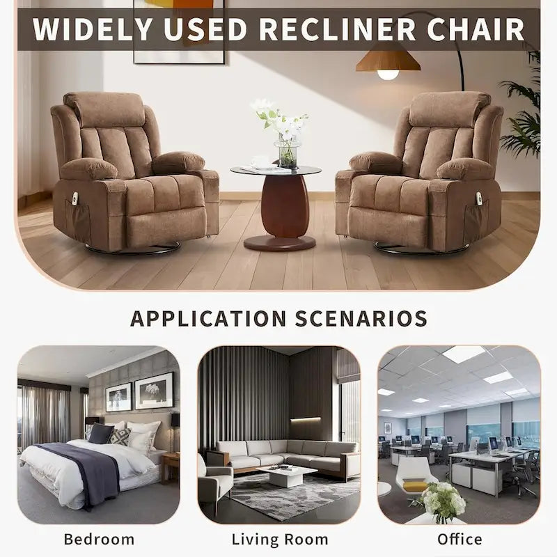 Recliner Chair, Rocking Chairs with Massage and Heat, Side Pockets and Cup Holder 25