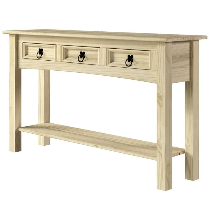 Rustic Solid Pine Console Hall Table, White Wash / Antique Brown / Gray Wash / Unpainted, 3 Drawers 25