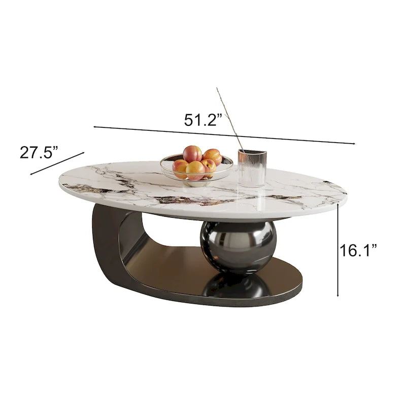 Tavolino da caffè ovale moderno Pandora 51 con piano in pietra sinterizzata lucida, tavolino da caffè di lusso, gambe in acciaio inossidabile per soggiorno 38