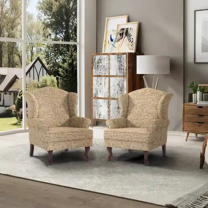 2 Set Traditional Wingback Accent Chairs Upholstered Armchair 32