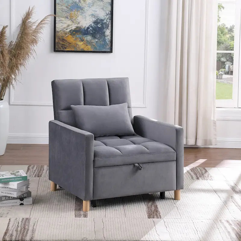3-in-1 Convertible Sleeper Sofa Lounge Chair Bed, Black 17