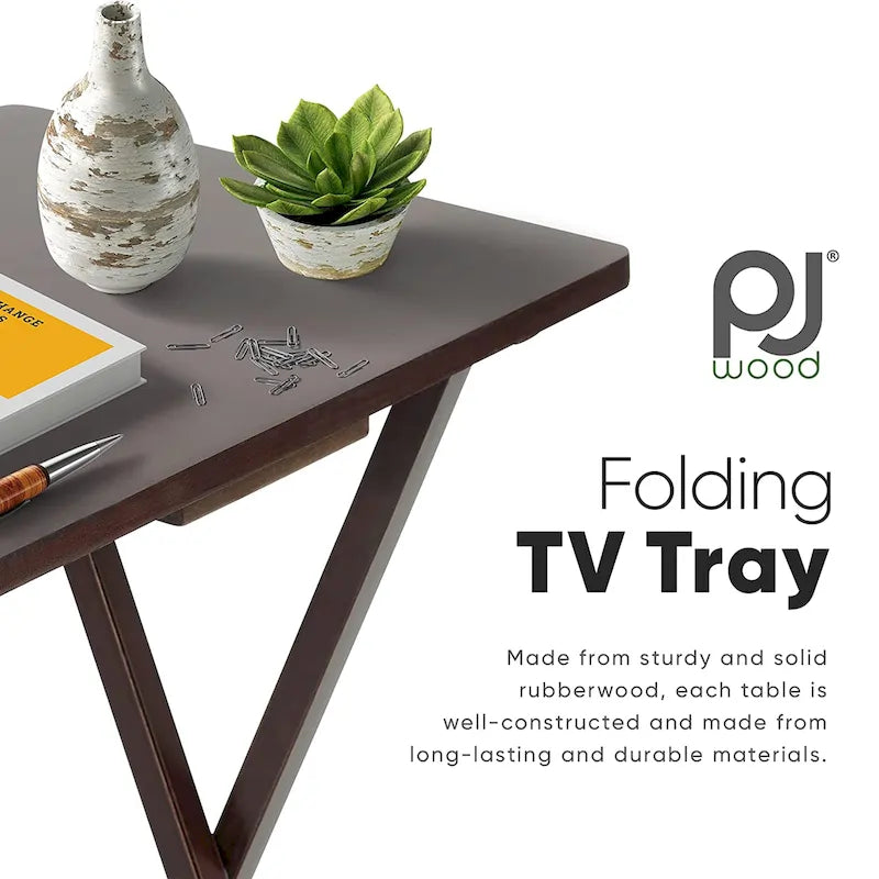 PJ Wood Folding TV Tray Tables with Compact Storage Rack, Espresso, 5 Piece Set - 36.38 18