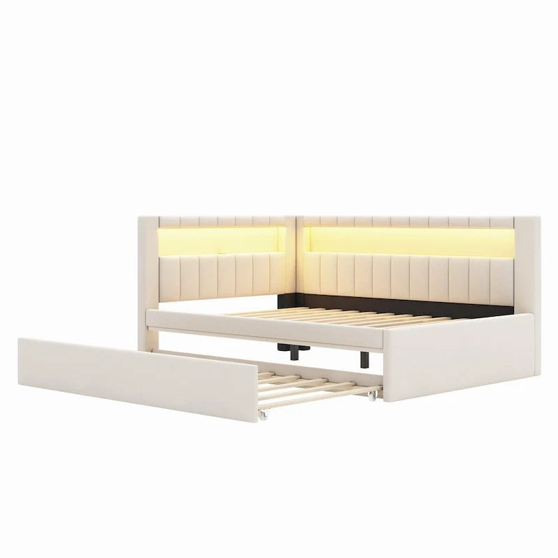 Upholstered Platform Bed with USB Ports & LED Lighting - Full/Twin Size Bed Frame with 2 Storage Drawers - Modern Bedroom 31