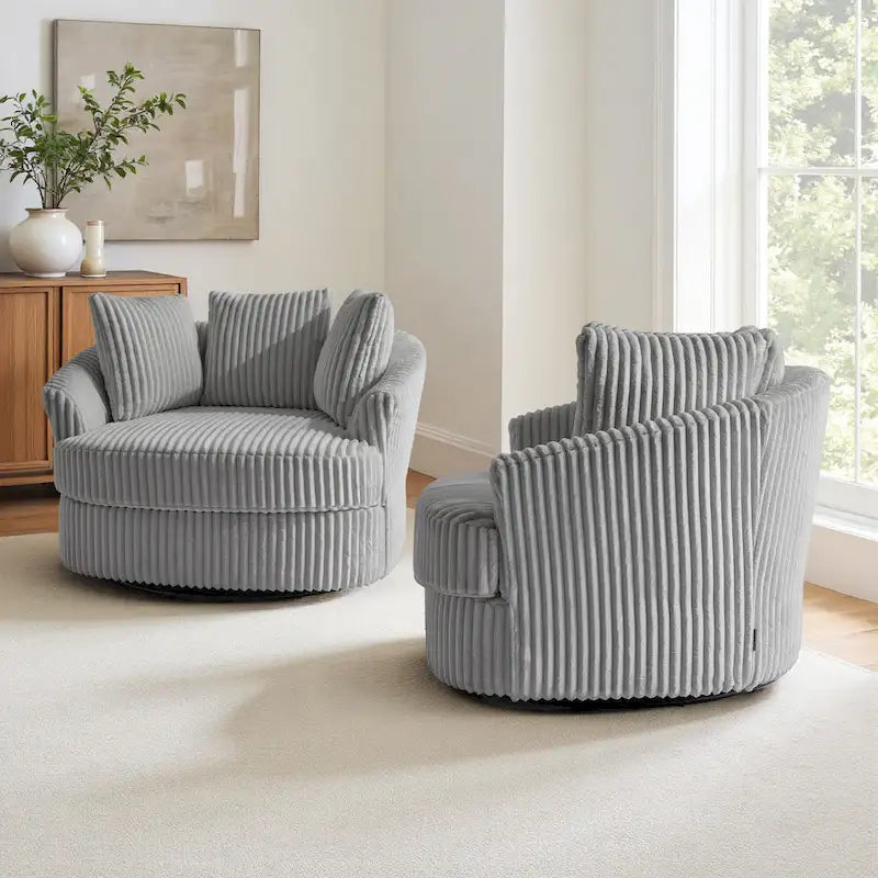 DREAMSIDEA 2 Set Recessed Arm Slipcovered Swivel Barrel Chair 22