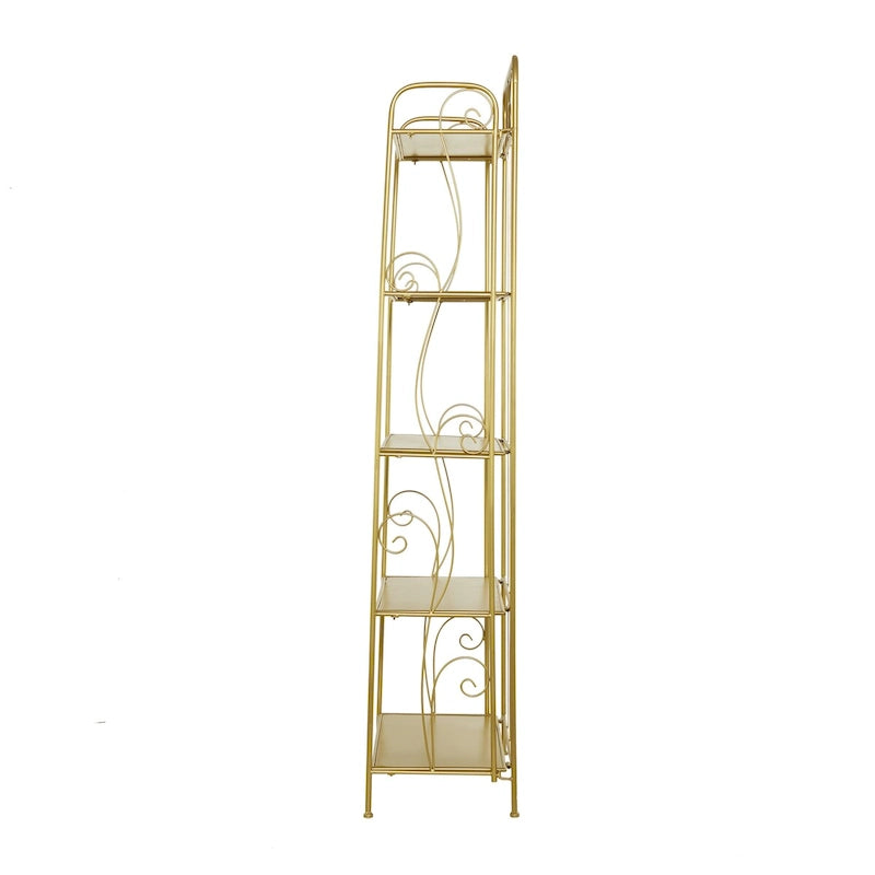Metal Scroll Indoor Outdoor Tall Folding 5 Shelves Bakers Rack - Gold or White - Roche River Decor 5