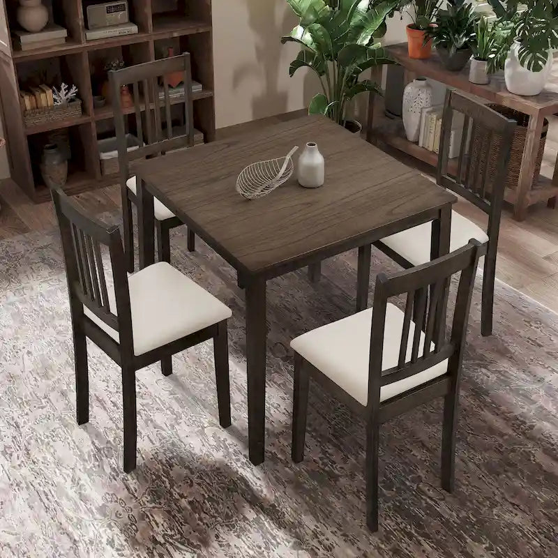 Set Tavolo e Sedie per Colazione in Cucina, Tavolo da Pranzo Quadrato in Legno, Tavolo da Pranzo Casuale con 4 Sedie Imbottite