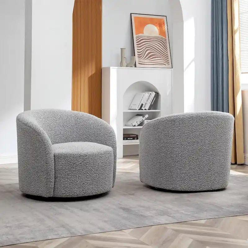 KINWELL 34 Wide Upholstered Swivel Accent Barrel Chair (Set of 2) 36