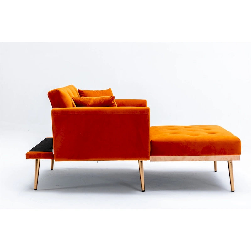 Velvet Upholstered Tufted Living Room Sleeper Sofa Chair With Rose Golden feet 15
