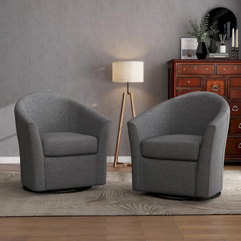 Set of 2 Modern Upholstered Swivel Barrel Chair Living Room Accent Chair 35