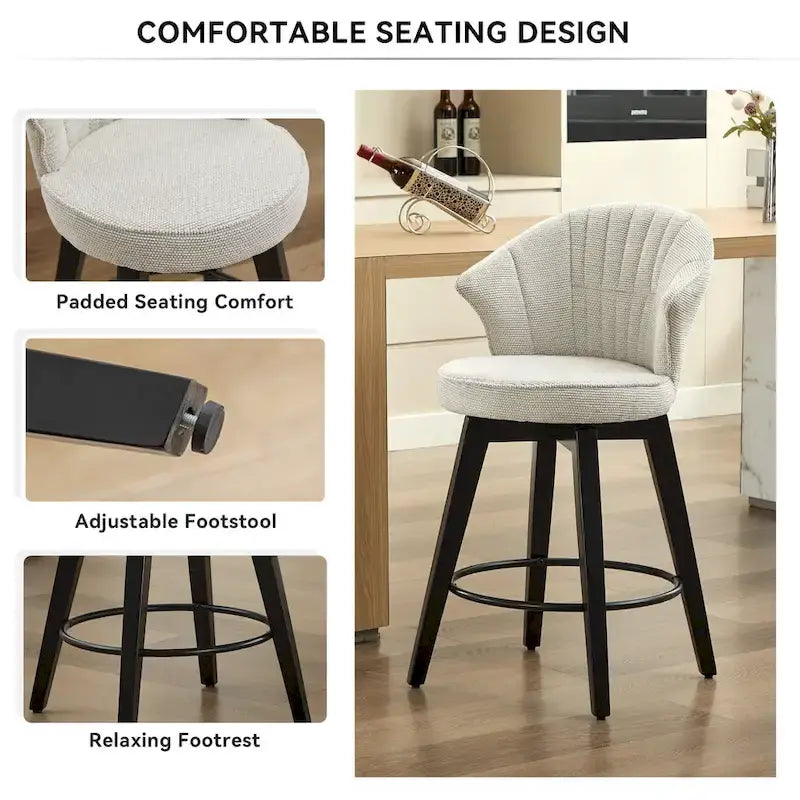 Swivel Bar Stools Set of 2, Upholstered Dining Room Chairs with Wide Backrest, Counter Height Chair with Metal Legs 31