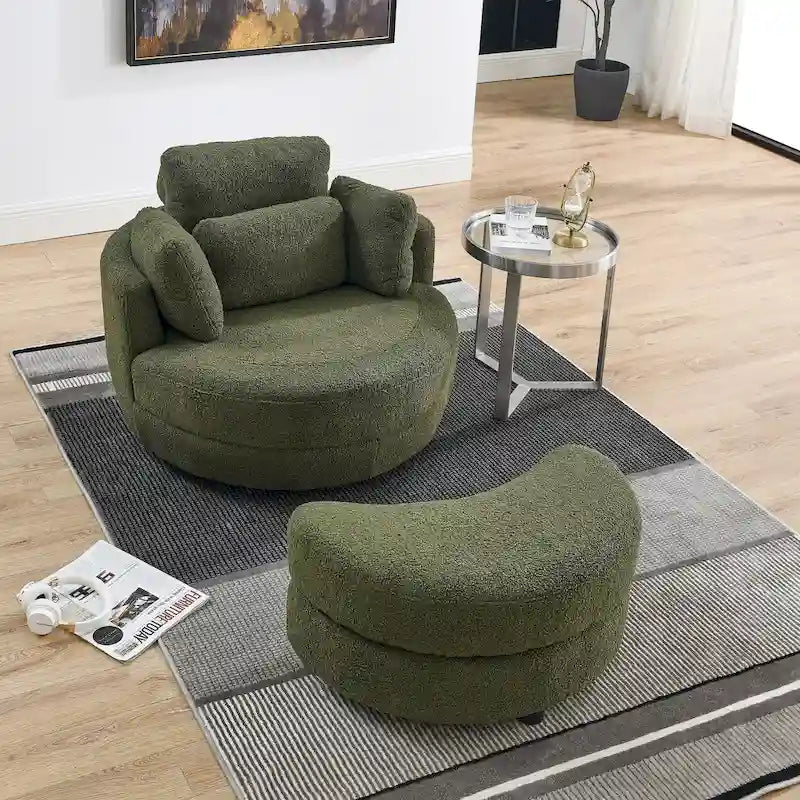 Oversized Swivel Cuddle Barrel Chair with moon storage ottoman 5