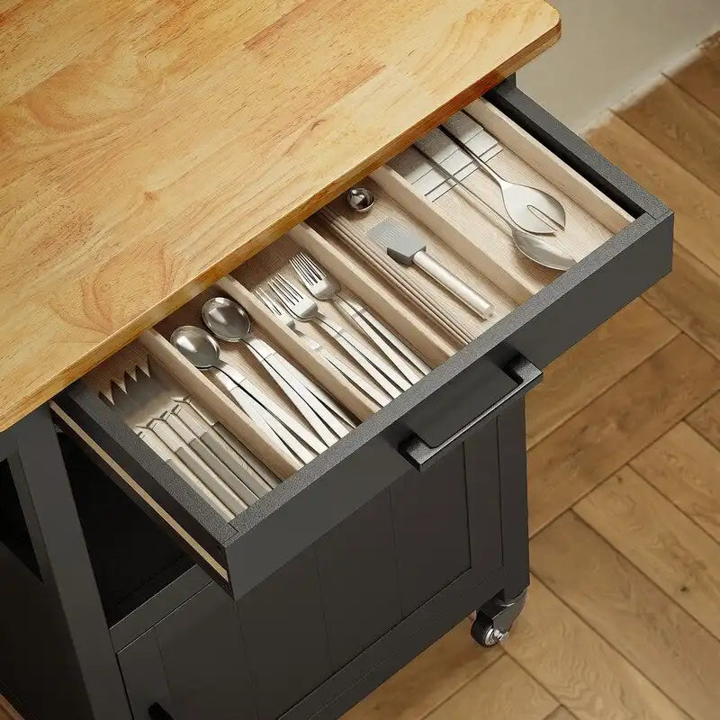 Wooden Kitchen Island Trolley Cart with Drawers 8