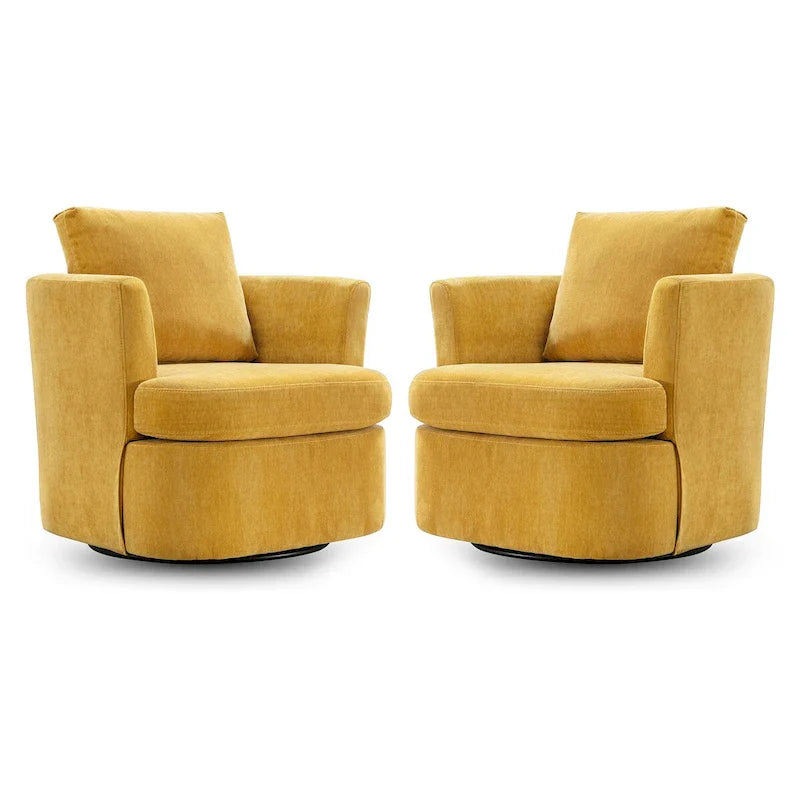 Modern Chenille Upholstered Swivel Accent Barrel Chair Set Modern Swivel Armchair for Living Room 16