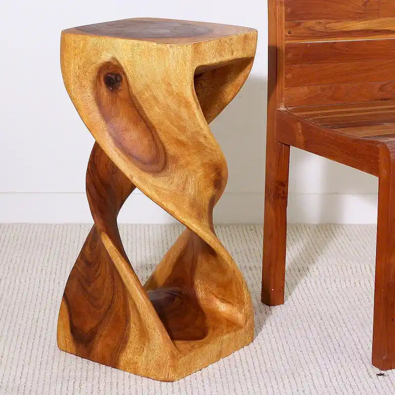 Haussmann Wood Double Twist Stool Table 12 in SQ x 26 in H Oak Oil - 12  x 12  x 26 4