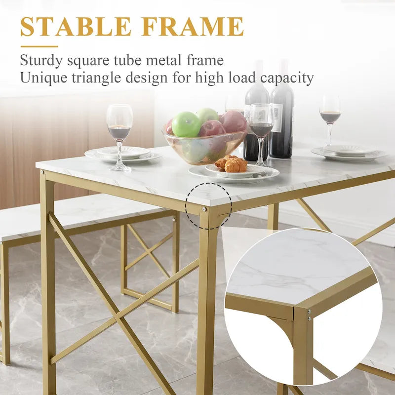 VECELO Tavolo da Pranzo 3 Pezzi con Panca, Set Tavolo da Pranzo per 4-6 Posti, Tavolo da Cucina con 2 Panche, Set Tavolo da Pranzo 30