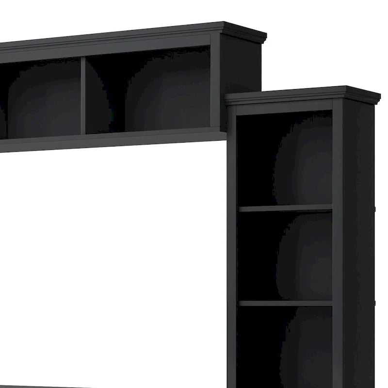 Entertainment Wall Unit with Bridge, Tempered Glass Doors for TVs Up to 70 36