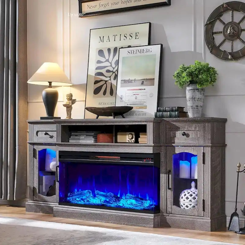 Farmhouse Electric Fireplace TV Stands up to 80, Entertainment Center 6
