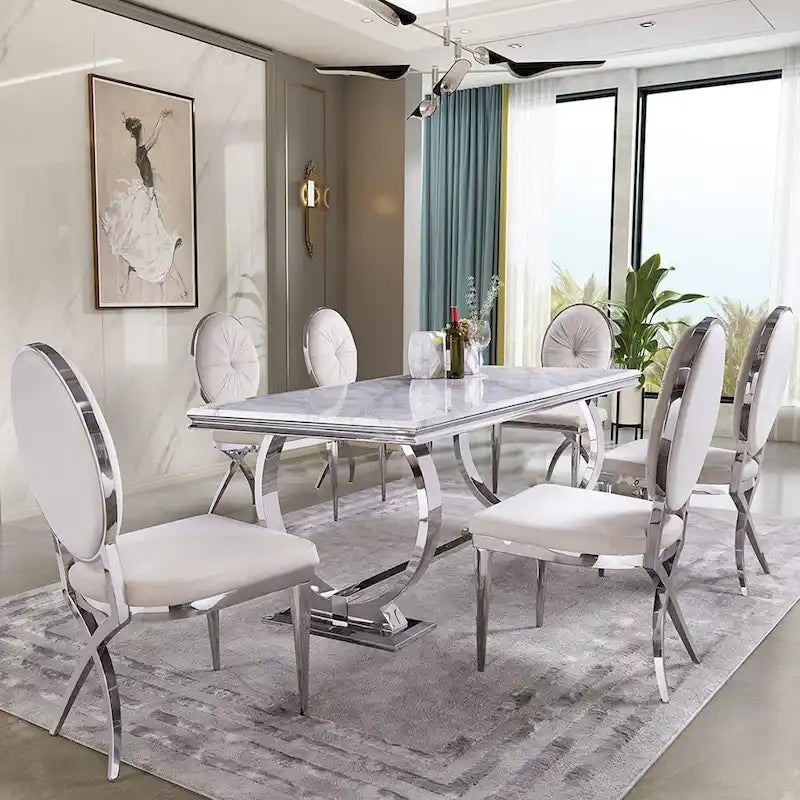 Modern Dining Room Table with Stainless Steel Metal U-Base 18