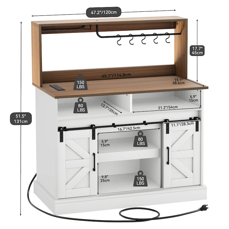 Moasis Farmhouse Coffee Bar Cabinet - 15.1D x 47.2W x 51.5H 9