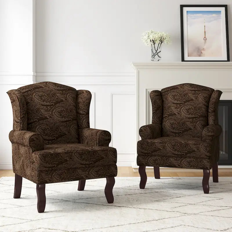 2 Set Traditional Wingback Accent Chairs Upholstered Armchair 4