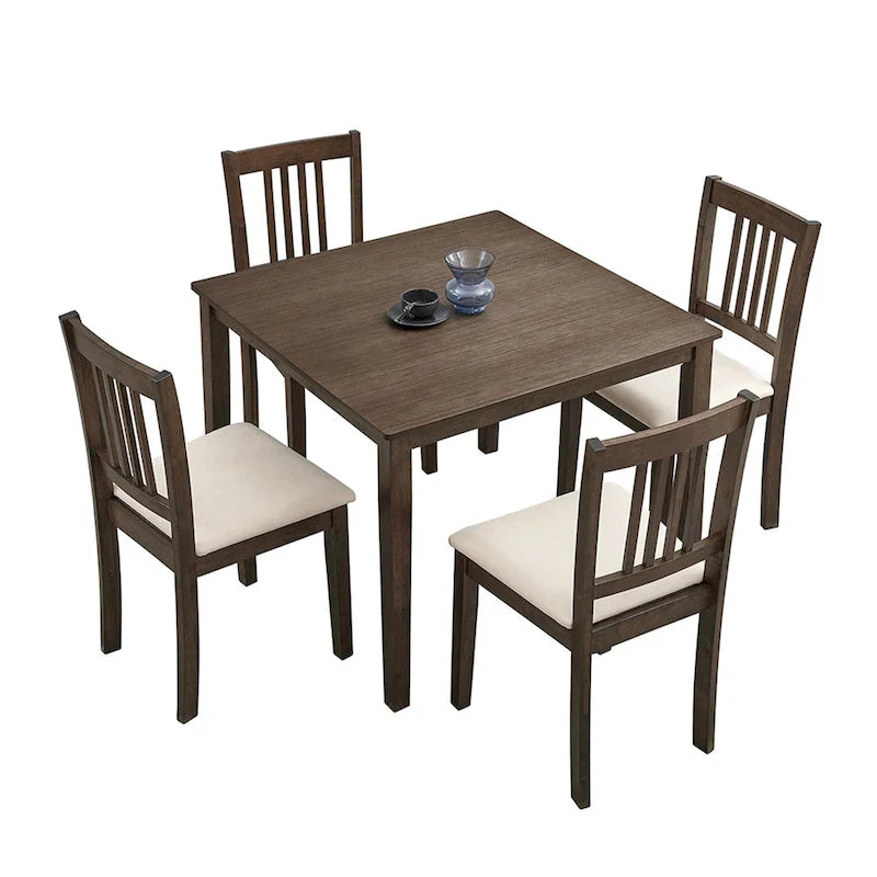 Set Tavolo e Sedie per Colazione in Cucina, Tavolo da Pranzo Quadrato in Legno, Tavolo da Pranzo Casuale con 4 Sedie Imbottite 3