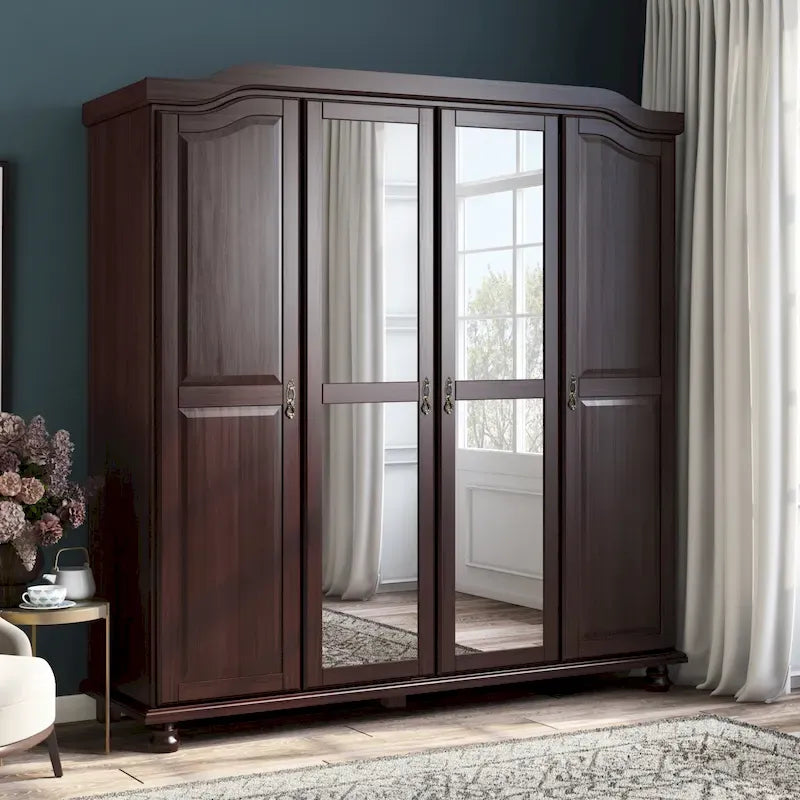 Palace Imports 100% Solid Wood Kyle 4-Door Wardrobe Armoire with Solid Wood or Mirrored Doors 8