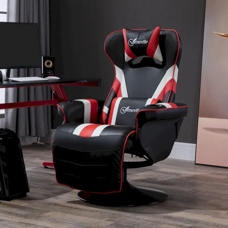 Sedia da Gaming Vinsetto con Schienale Inclinabile e Poggiapiedi, Poggiatesta e Portabicchieri