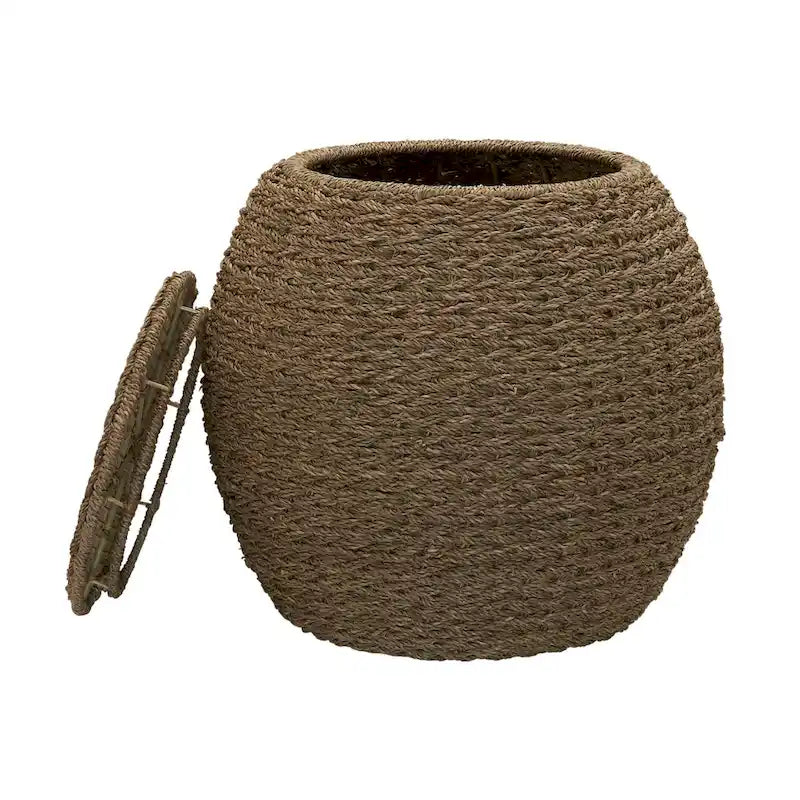 Household Essentials Handwoven Barrel Wicker Storage Basket Side Table - 17.0L x 17.0W x 19.0H 13