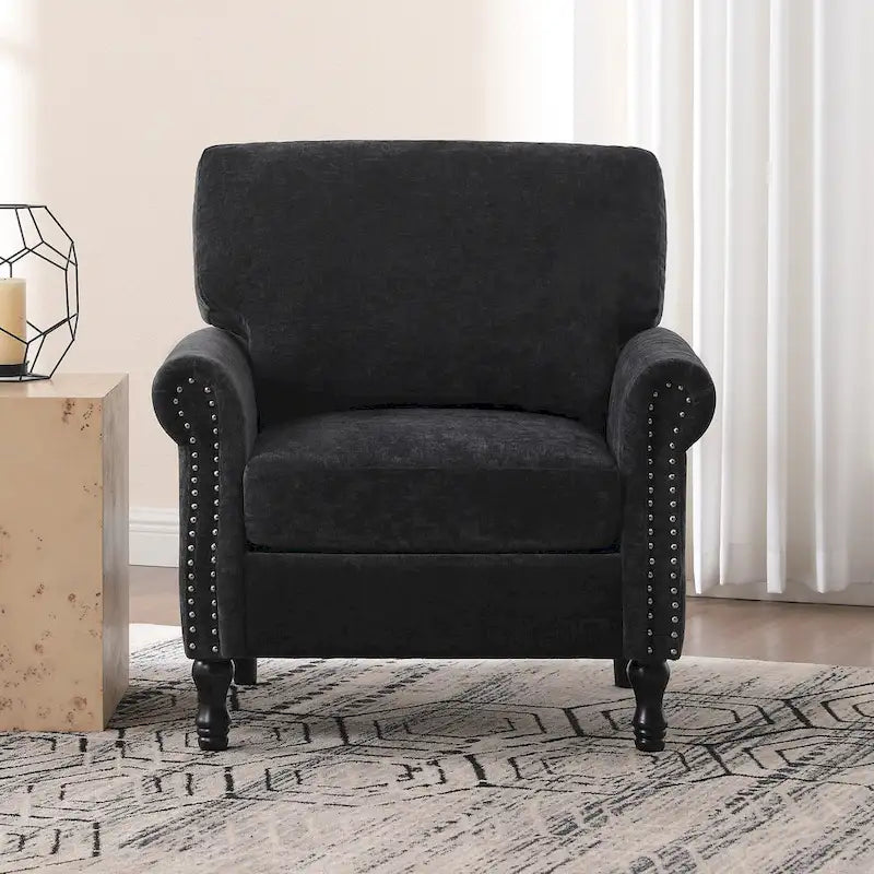 Modern Upholstered Armchair Nailhead Trim Accent Chair with Wood Legs 23