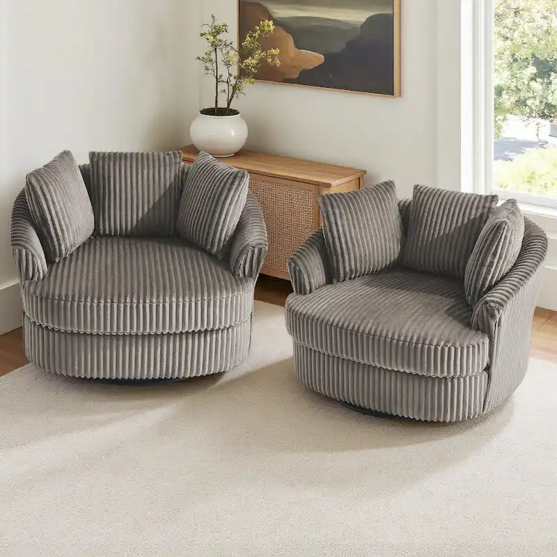 DREAMSIDEA 2 Set Recessed Arm Slipcovered Swivel Barrel Chair 34