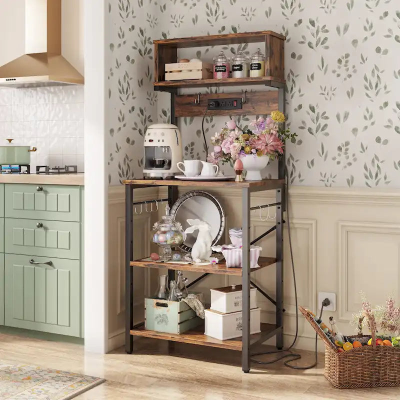 Scaffale da cucina per fornaio da 60 pollici con credenza 8 ganci laterali 10