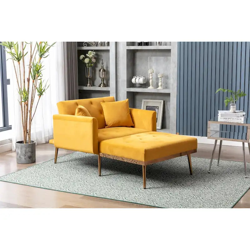Velvet Upholstered Tufted Living Room Sleeper Sofa Chair With Rose Golden feet 20