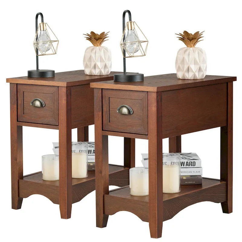 Gymax Set of 2 Contemporary Side End Table Compact Table w/ Drawer - 13  X 22  X 23  (L X W X H) 15