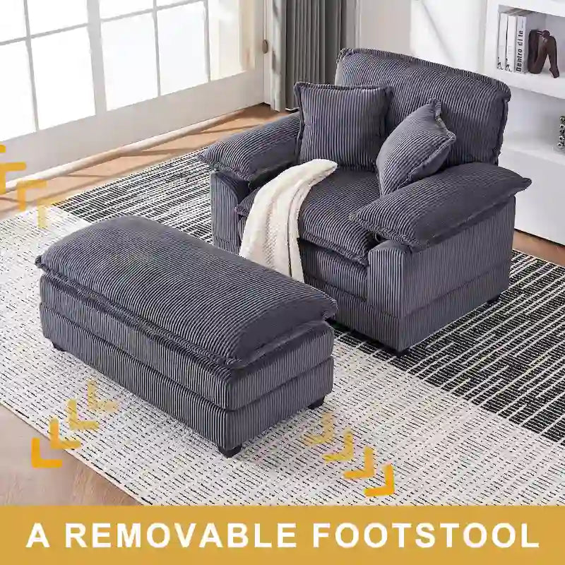56.9 W Poltrona Oversize con Pouf, Poltrona da Lettura per Camera da Letto, Divano Letto Pigro, Poltrona Reclinabile Singola Moderna Oversize 33