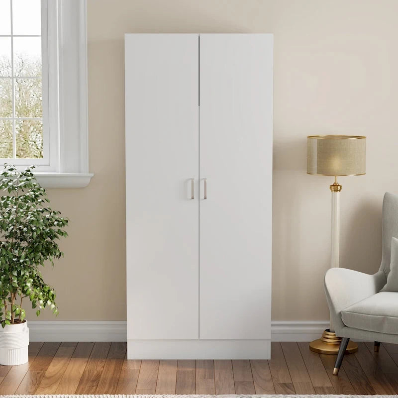 2-Door Wardrobe Armoires Freestanding Bedroom Armoire with Hanging Rod 8
