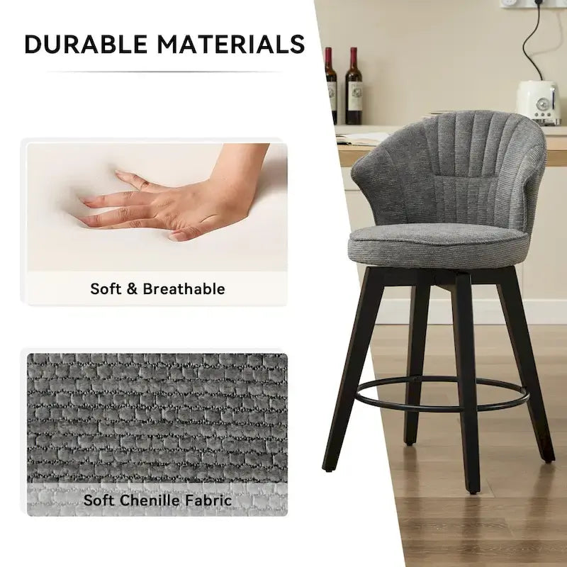 Swivel Bar Stools Set of 2, Upholstered Dining Room Chairs with Wide Backrest, Counter Height Chair with Metal Legs 19