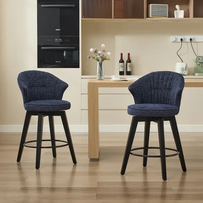 Swivel Bar Stools Set of 2, Upholstered Dining Room Chairs with Wide Backrest, Counter Height Chair with Metal Legs 3