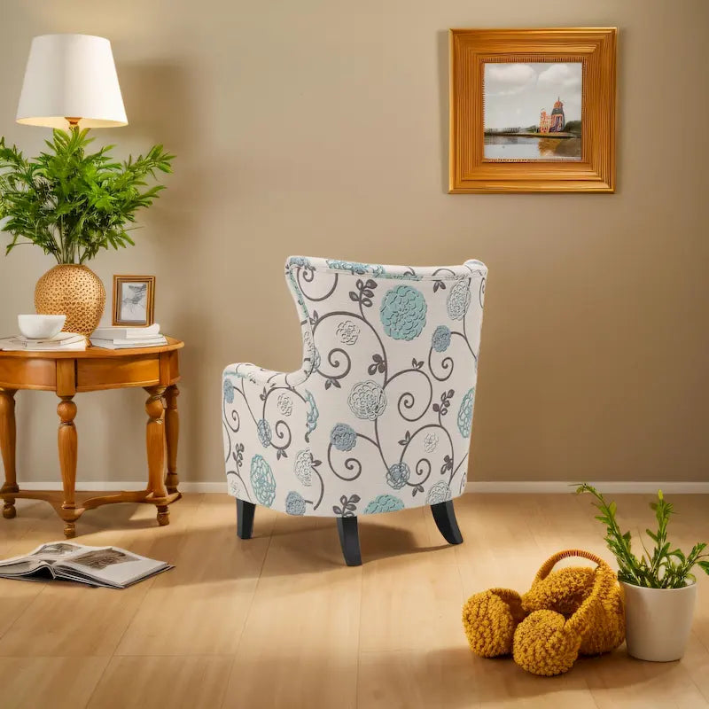 Modern Retro 30.25 High Back Upholstered Arm Chair with Wood Legs for Living Room 13