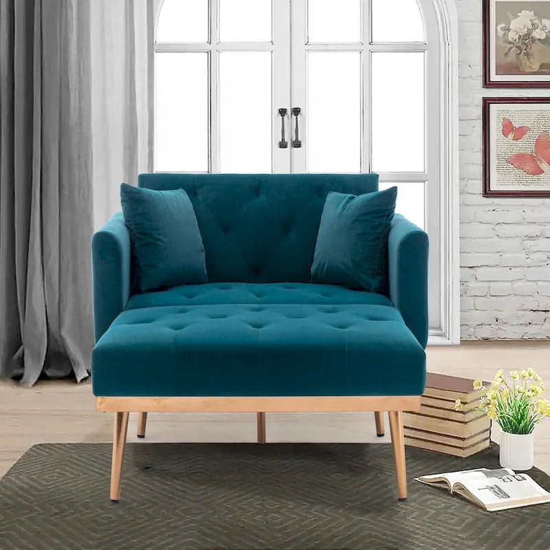 Velvet Upholstered Tufted Living Room Sleeper Sofa Chair With Rose Golden feet 6
