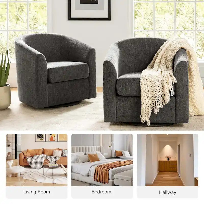 Cuenca Modern Upholstered Barrel Chair with Swivel Base 13